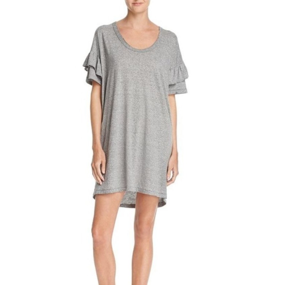 Current/Elliott Ruffle Roadie T-Shirt Dress Heathered Gray Size 3 L 3471-0181